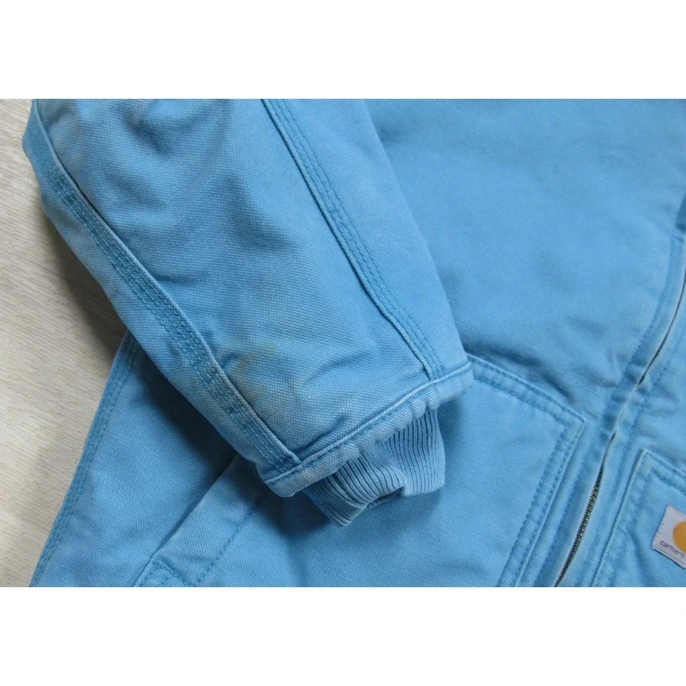 Carhartt Active Jacket Youth‎ (S) Duck Canvas Workwear Sherpa Lined Blue CP9564